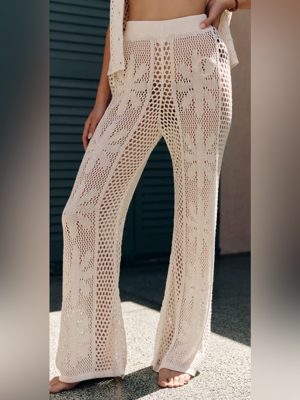 NWT Celandine by Anthropologie Bloom High Rise Sweater Pants in White/Cream XL